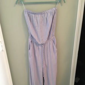 Strapless blue striped jumpsuit NWOT